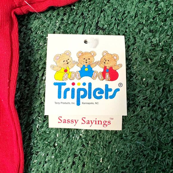 Vintage 90s Triplets Bodysuit Size Medium Red White Bed Time, Time To Wake Up! - Picture 4 of 6